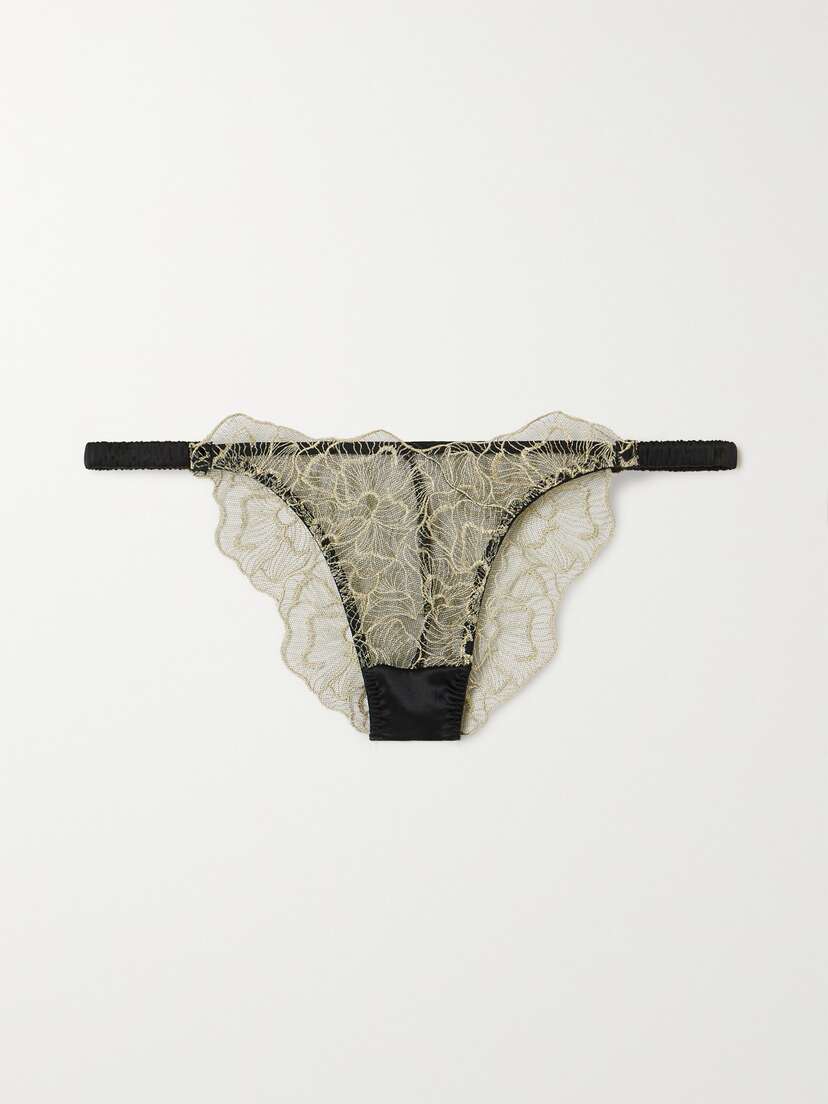 Coco de Mer Damona Satin-trimmed Leavers Lace Brazilian Briefs