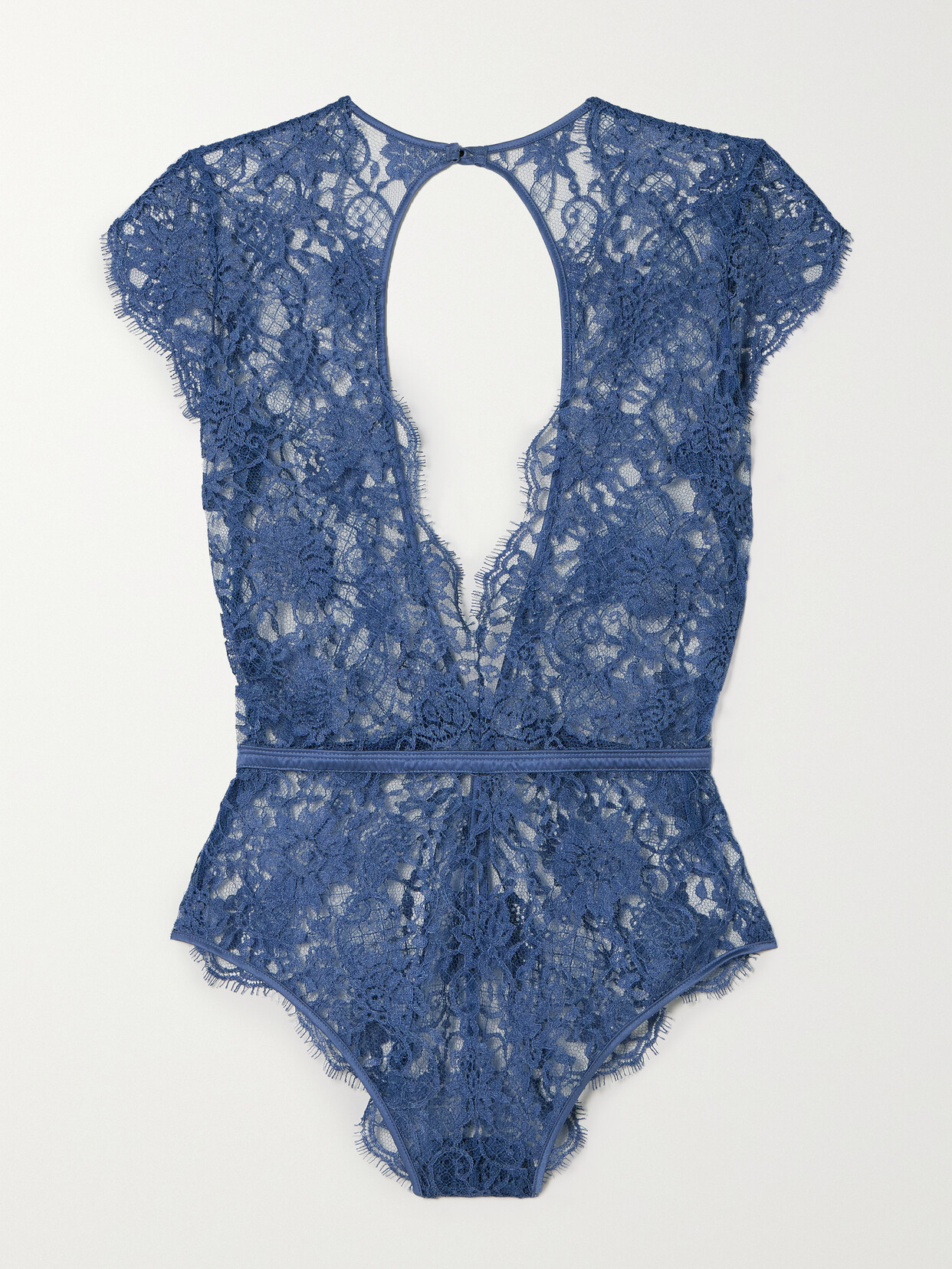 Coco de Mer - Hera Satin-trimmed Leavers Lace Bodysuit - Blue