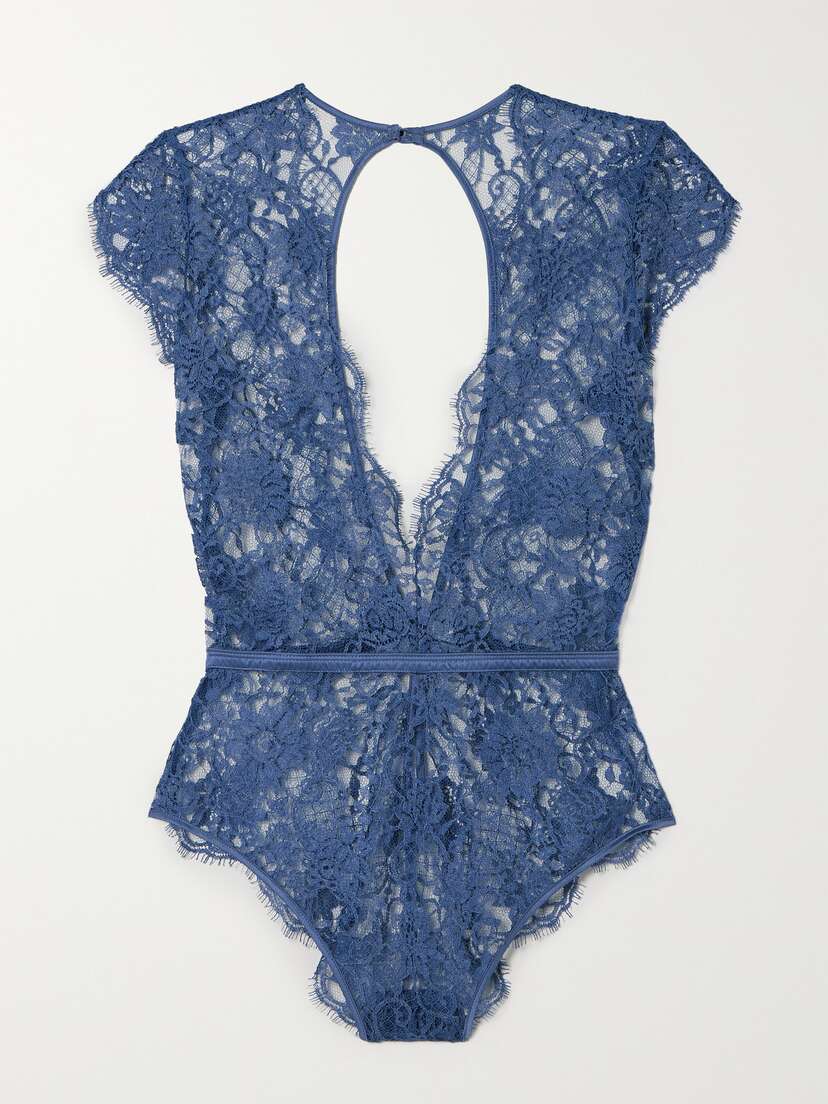 Coco de Mer Hera Satin-trimmed Leavers Lace Bodysuit