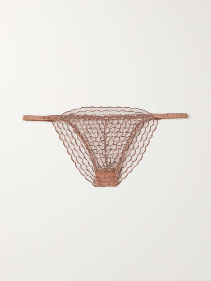 Coco de Mer Talia Satin-trimmed Embroidered Tulle Brazilian Briefs