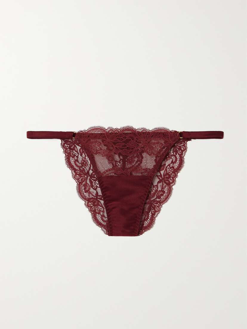 Coco de Mer Seraphine Silk-blend Satin-trimmed Leavers Lace Brazilian Briefs