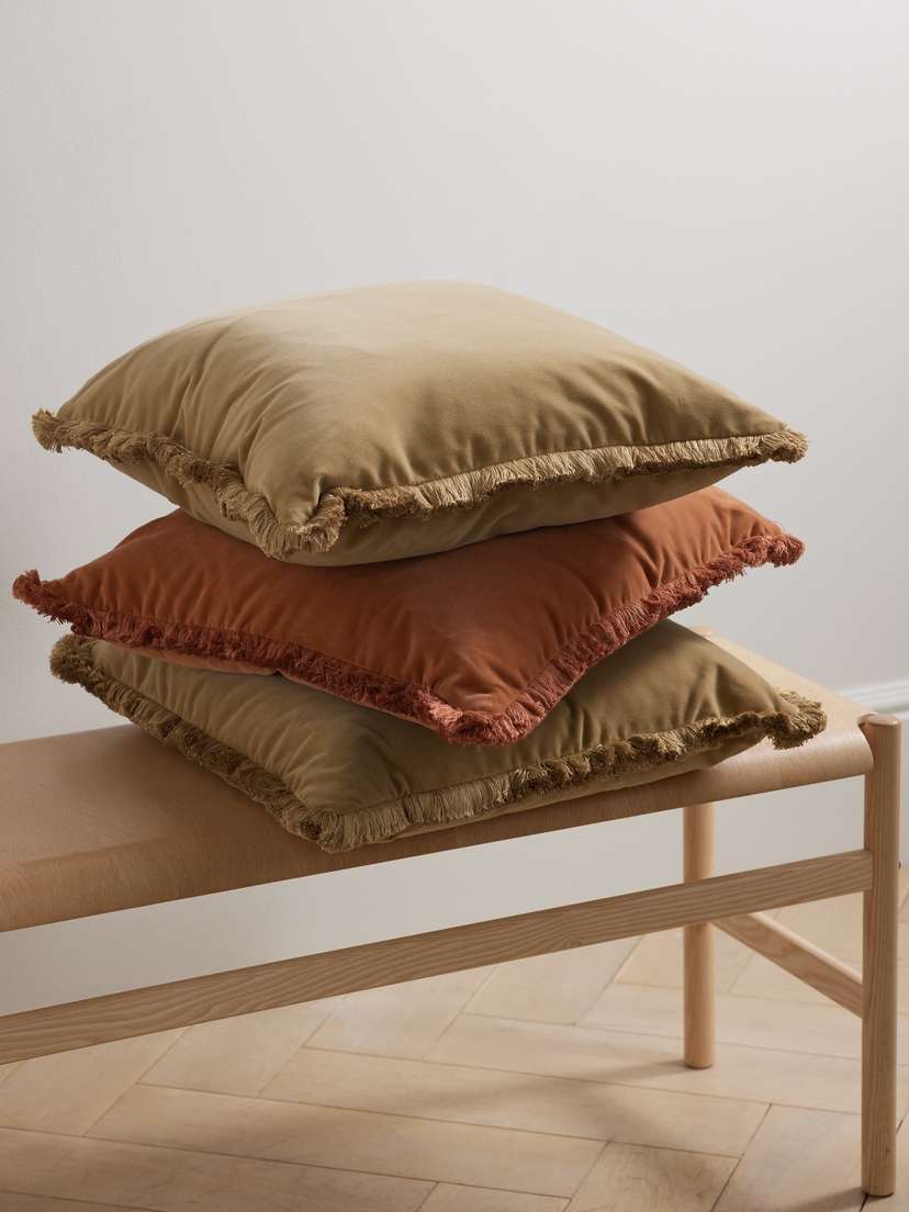 Soho Home Margeaux Set Of Three Fringed Cotton-blend Velvet Pillows