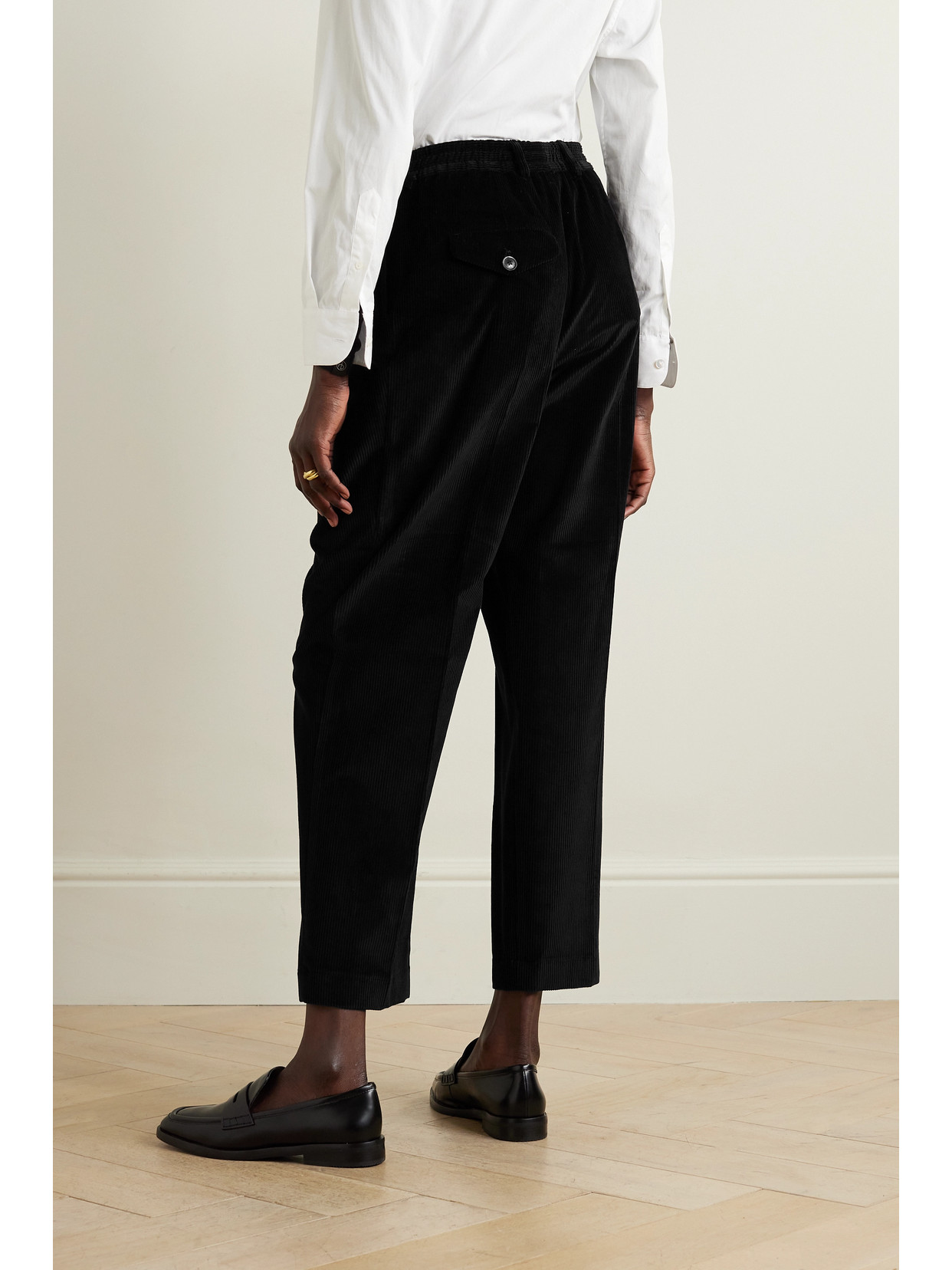 Shop Purdey Pleated Cotton-corduroy Tapered Pants In Black