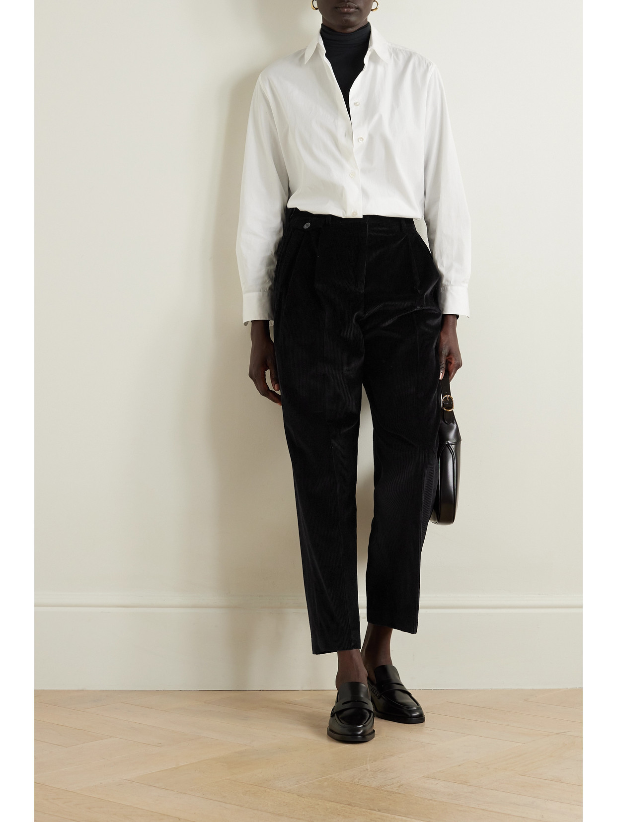 Purdey Pleated Cotton-corduroy Tapered Pants In Black
