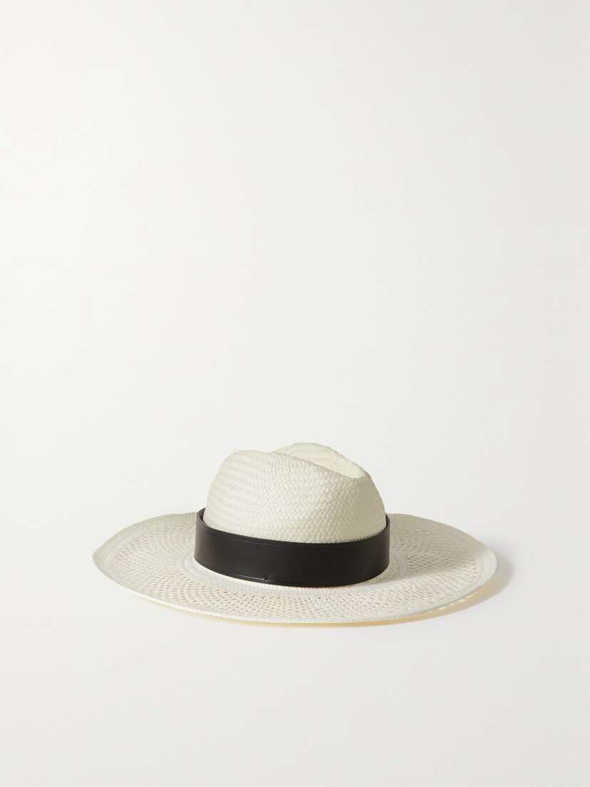 Max Mara Sidney Faux Leather-trimmed Raffia Hat