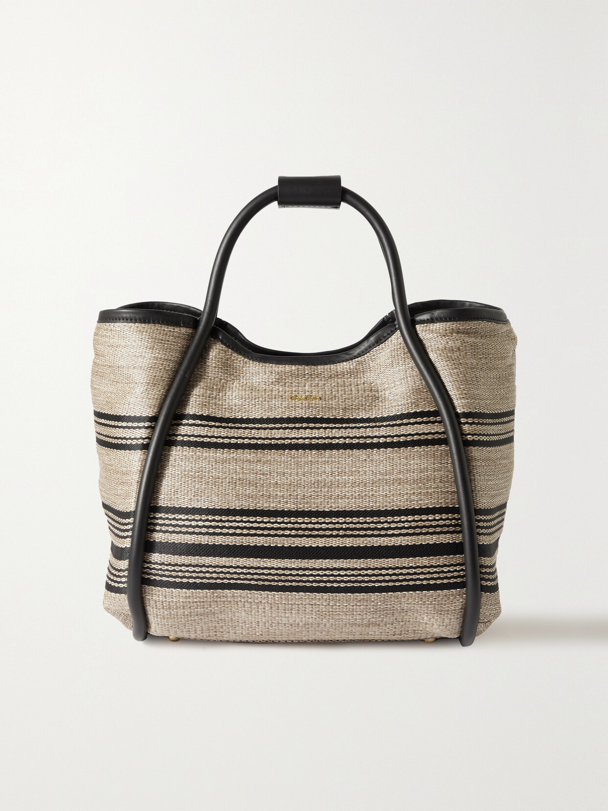 MAX MARA MARINE LEATHER-TRIMMED STRIPED RAFFIA TOTE