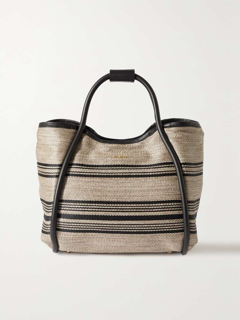 Max Mara Marine Leather-trimmed Striped Raffia Tote -  - One size