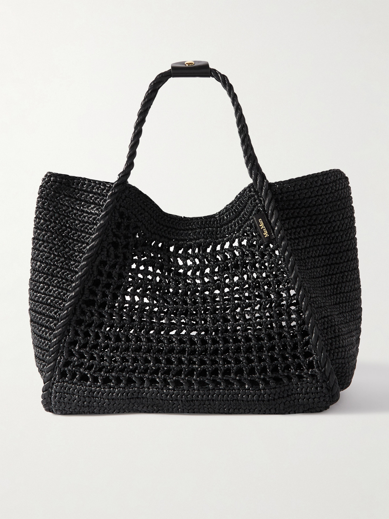 Max Mara - Max Mara Leather-trimmed Crocheted Satin Tote - Black