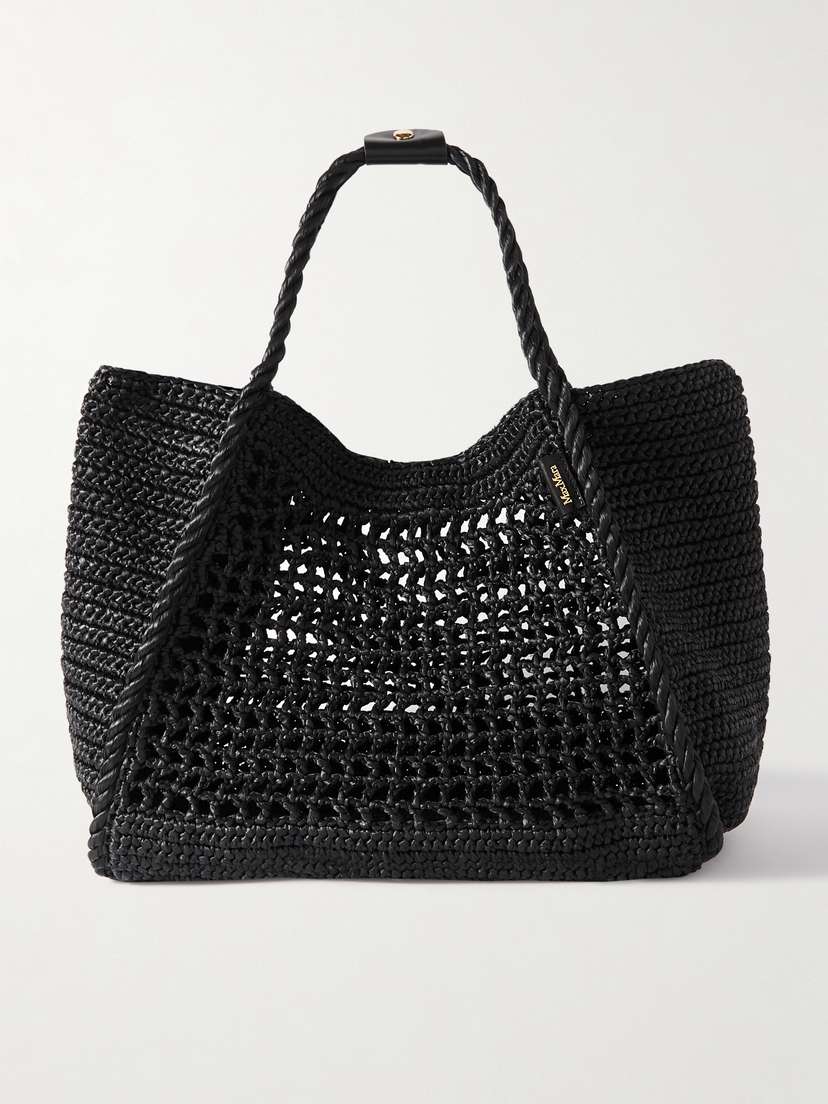 Max Mara Leather-trimmed Crocheted Satin Tote