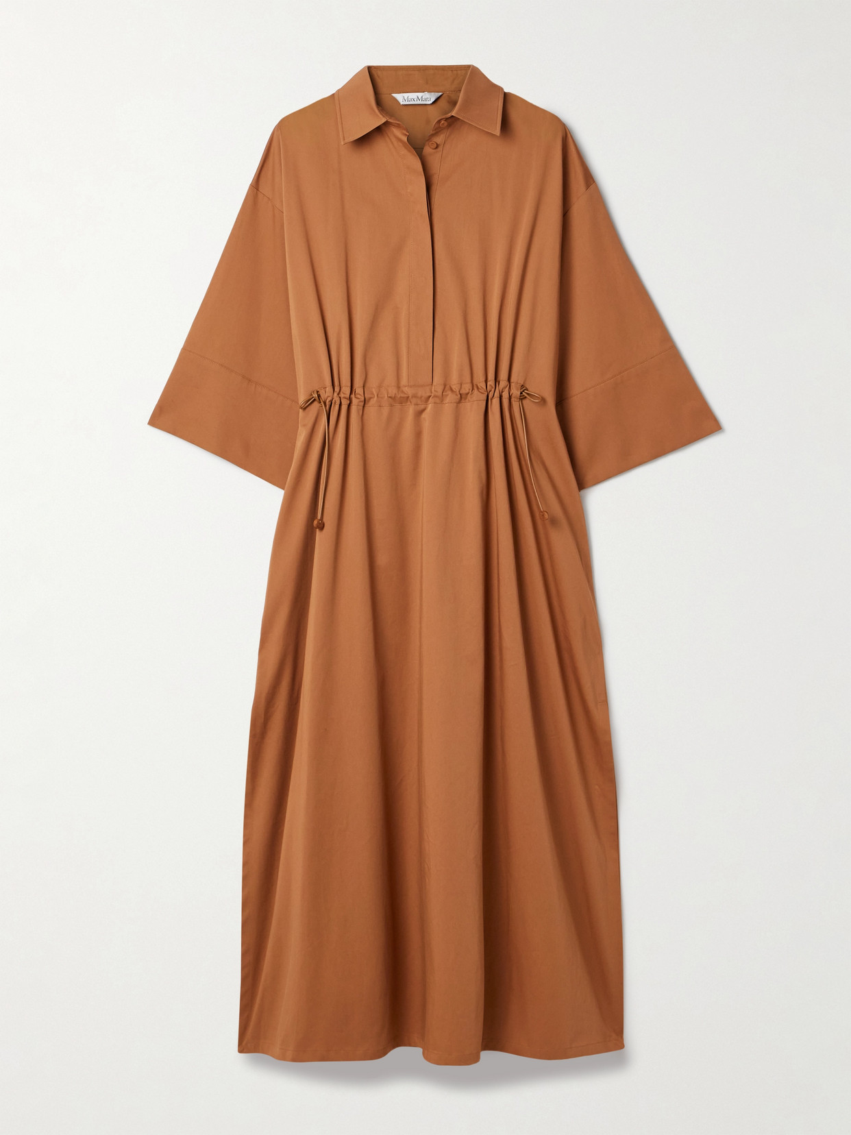 Shop Max Mara Eulalia Cotton-blend Sateen Midi Dress In Brown