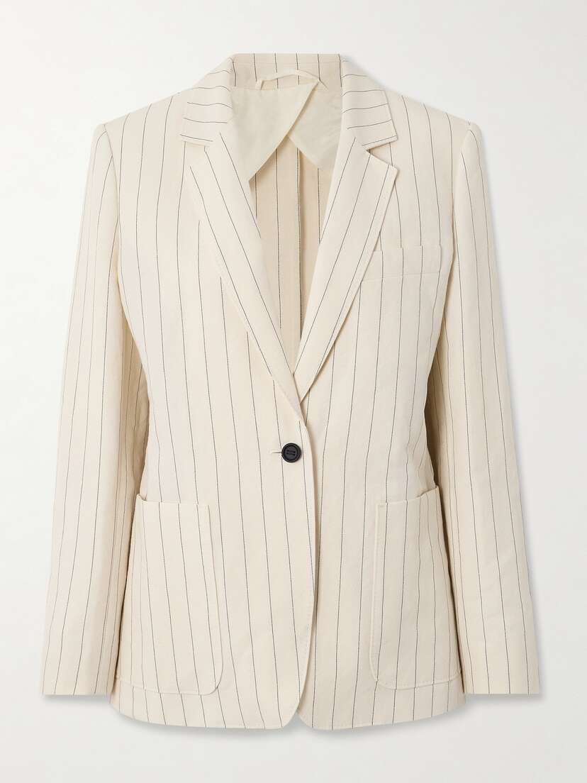 Max Mara Micron Pinstriped Linen And Cotton-blend Blazer