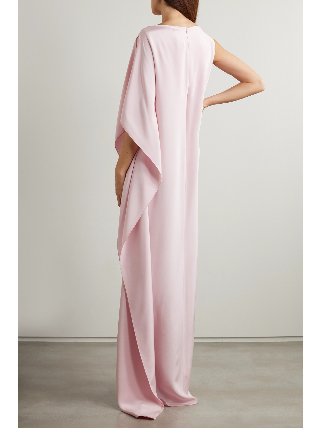 Shop Max Mara Bora Draped One-sleeve Belted Silk-satin Gown In Pink