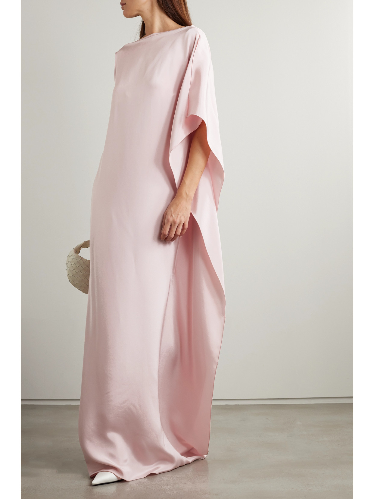 Shop Max Mara Bora Draped One-sleeve Belted Silk-satin Gown In Pink