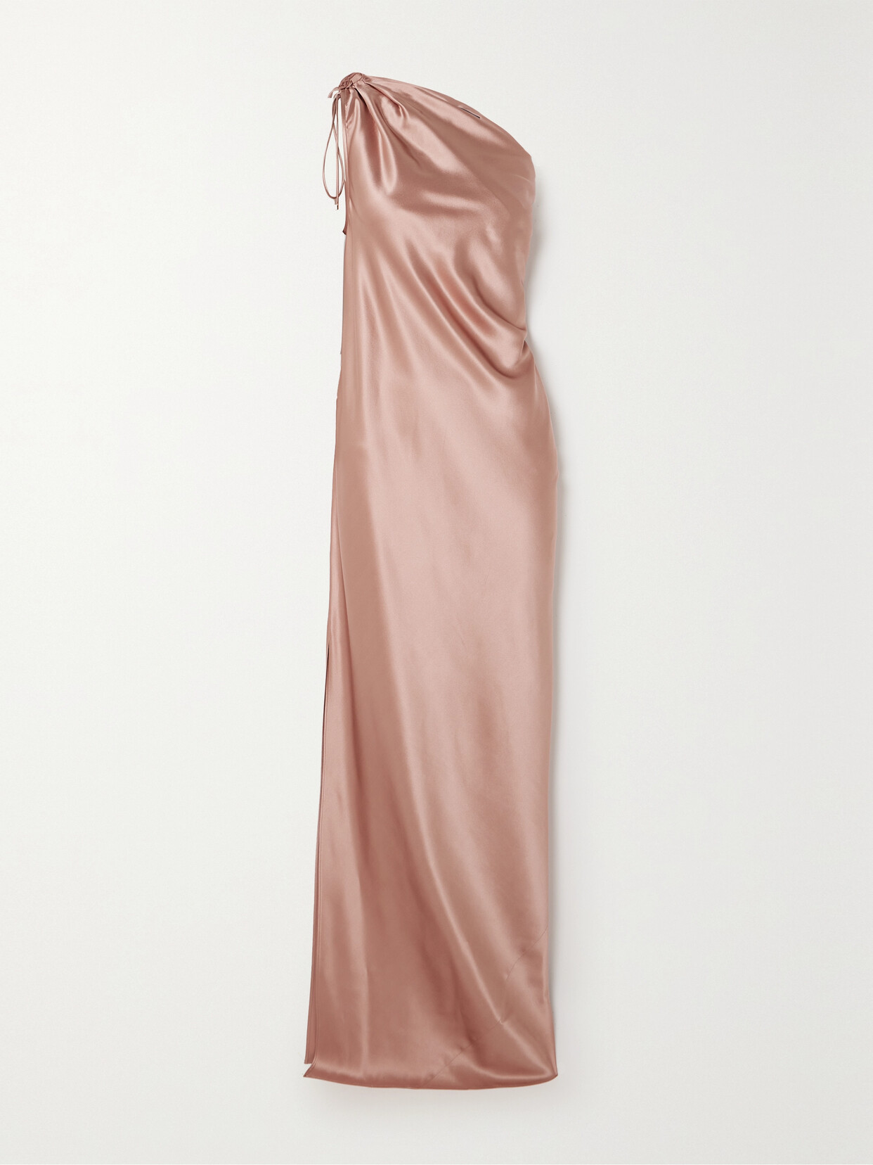 Max Mara Opera One-shoulder Gathered Silk-satin Gown In Metallic