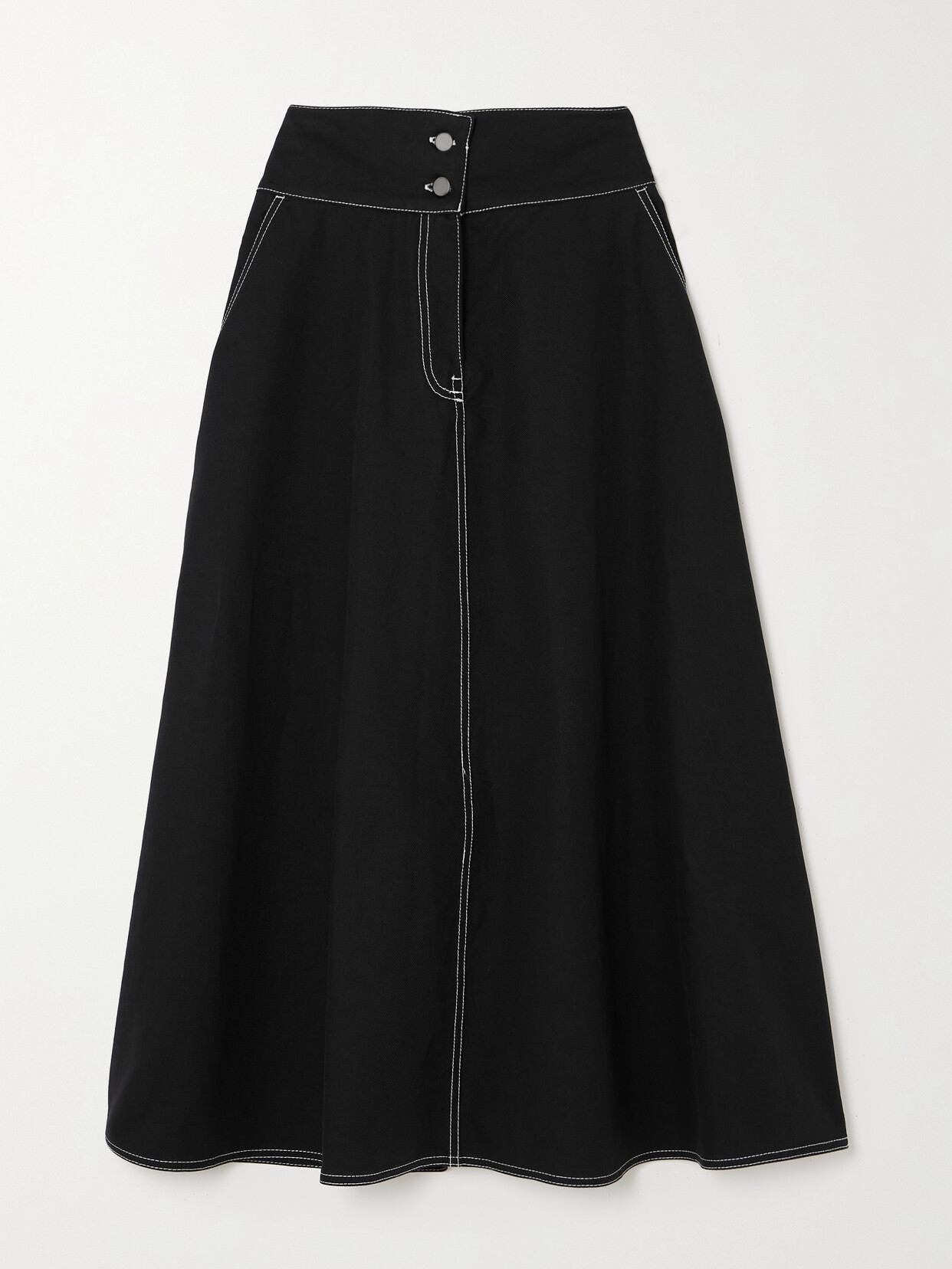 Max Mara Flared Skirt In Cotton And Linen In Black