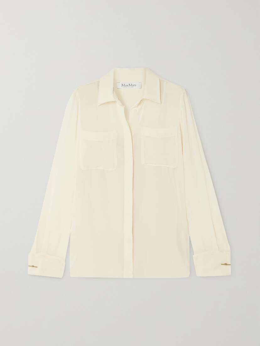 Max Mara Vongola Embellished Embroidered Silk-georgette Shirt