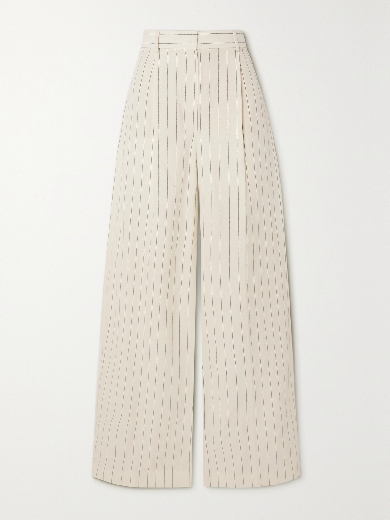 Max Mara Linen Blend Pinstripe Wide Pants In White