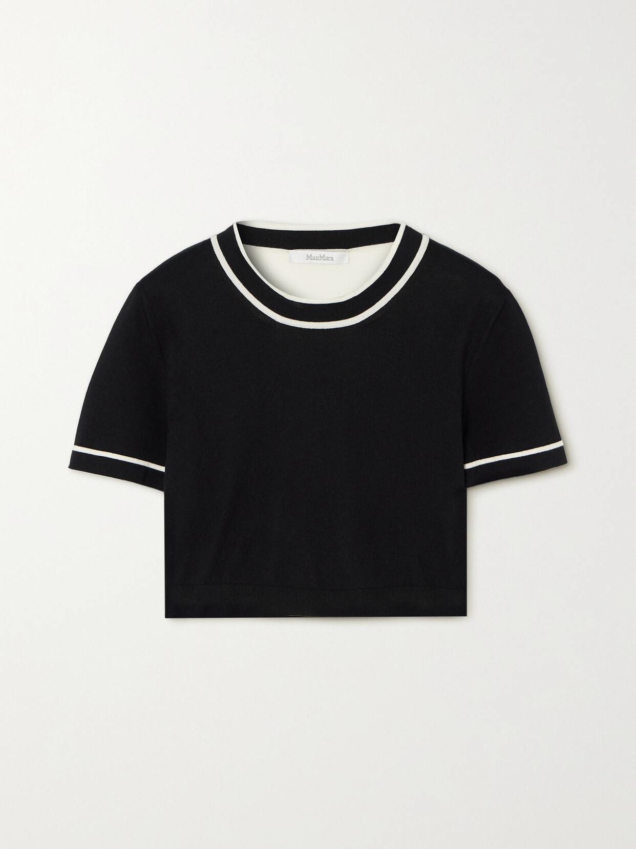 Max Mara Uscio Cropped Two-tone Cotton-blend T-shirt In Black