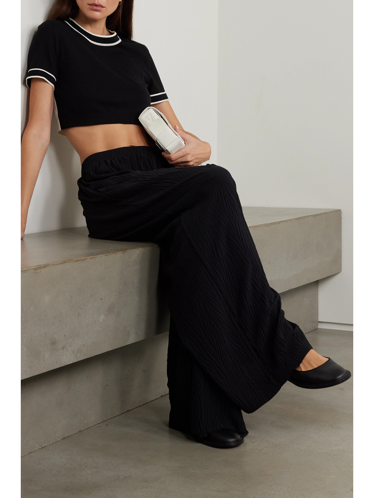 Uscio Cropped Two-Tone Cotton-Blend T-Shirt
