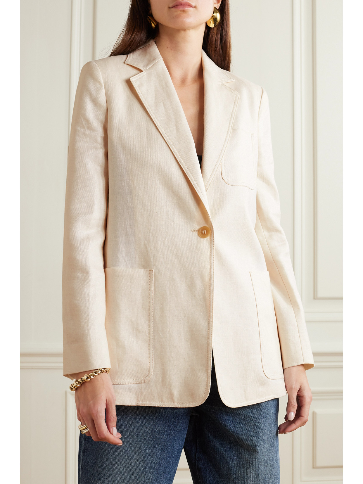 Shop Max Mara Boemia Linen-twill Blazer In Ivory