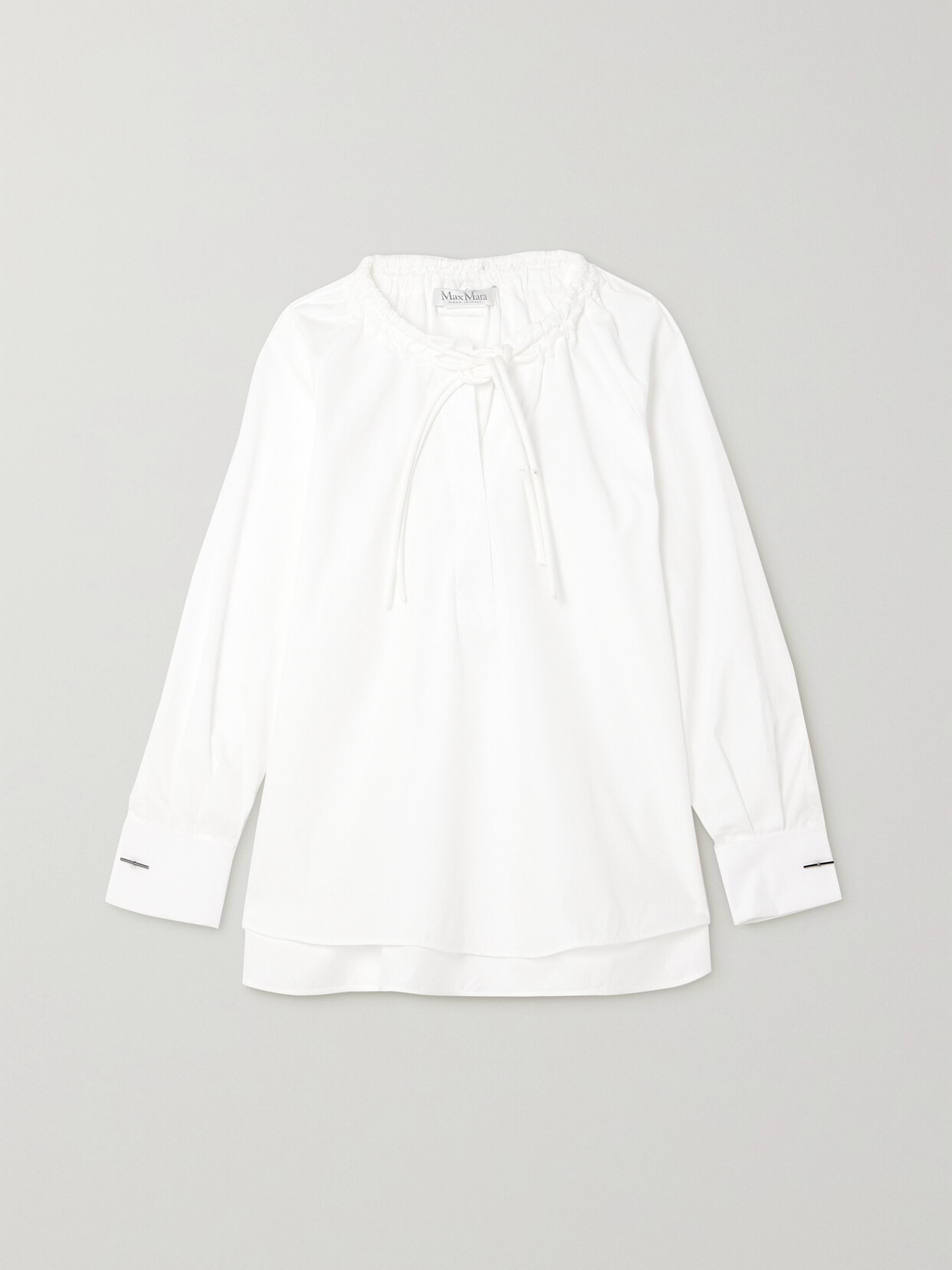 Shop Max Mara Ario Gathered Cotton-poplin Blouse In White