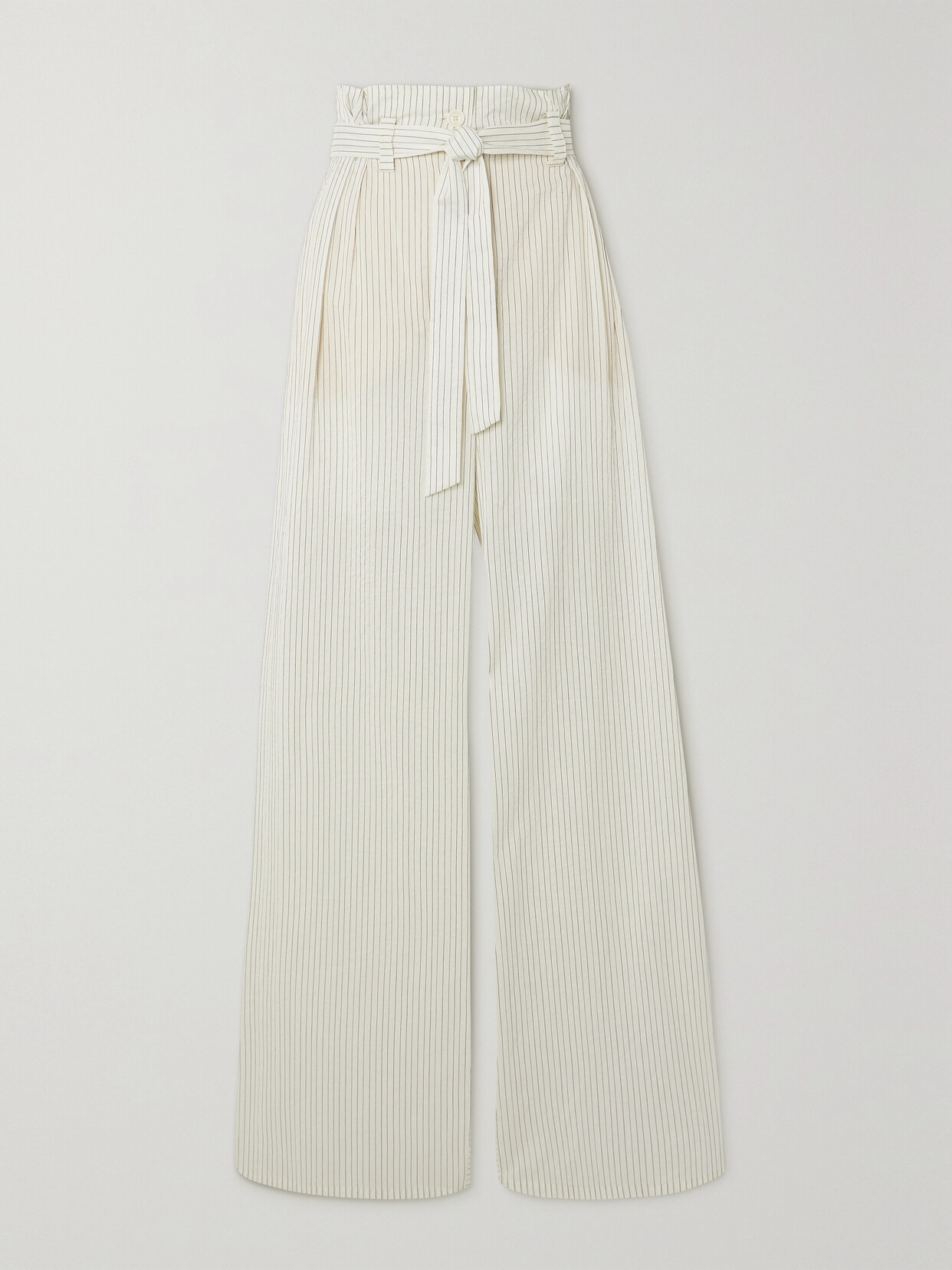 Shop Max Mara Xero Belted Pinstriped Cotton And Silk-blend Wide-leg Pants In White