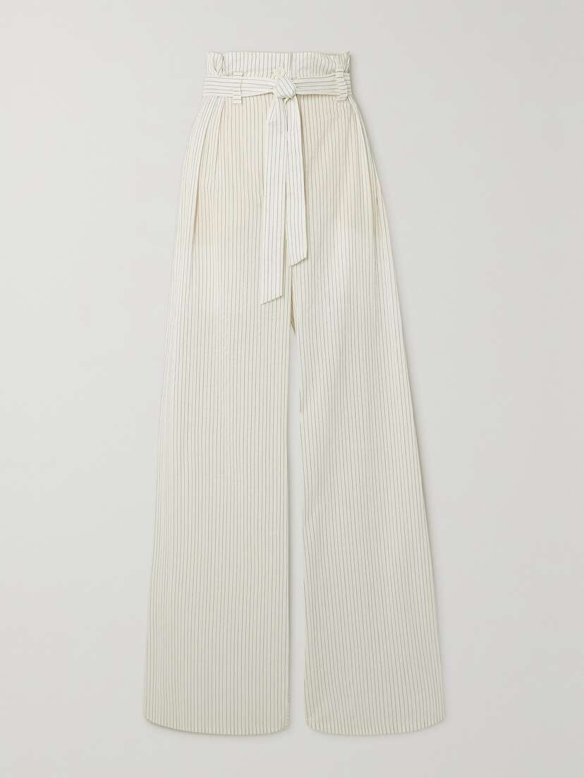 Max Mara Xero Belted Pinstriped Cotton And Silk-blend Wide-leg Pants
