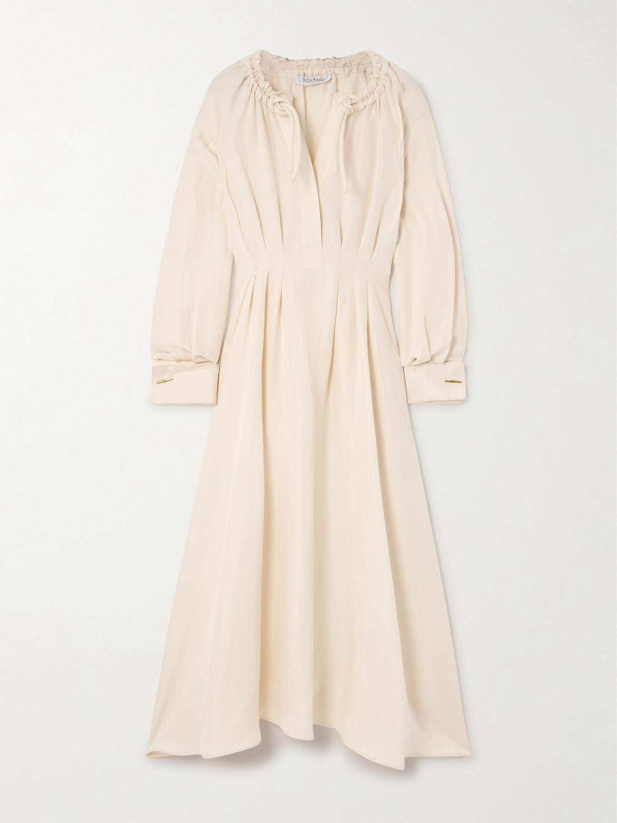 Shop Max Mara Maineline Pleated Linen And Silk-blend Maxi Dress In Ivory