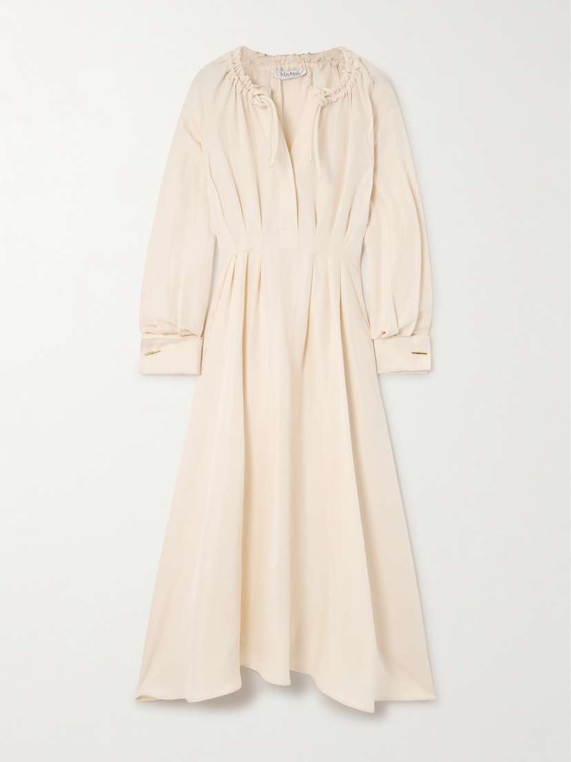 Max Mara Maineline Pleated Linen And Silk-blend Maxi Dress - UK 18