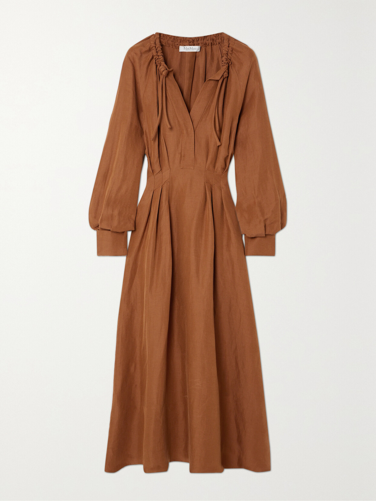Max Mara Drina Midikleid Aus Twill Aus Einer Leinen-seidenmischung Mit Falten In Nudefarben