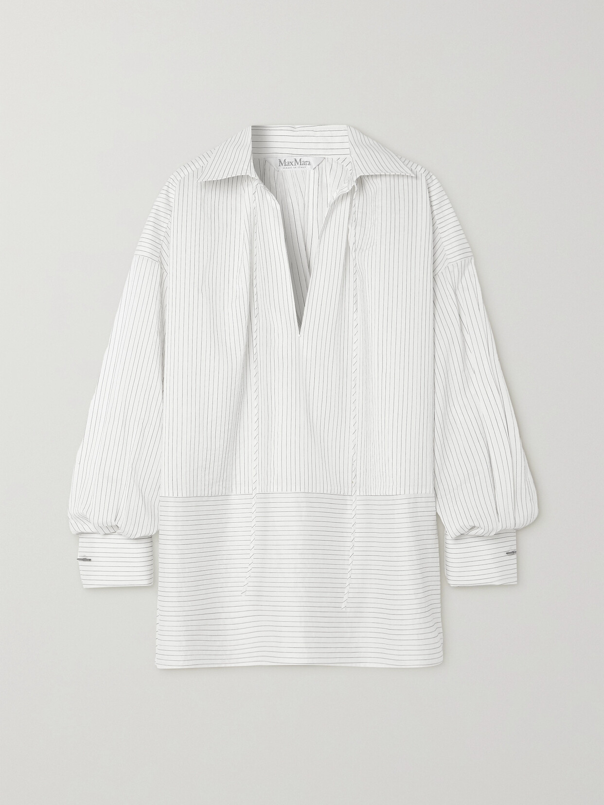 Shop Max Mara Saletta Oversized Pinstriped Cotton And Silk-blend Blouse In White