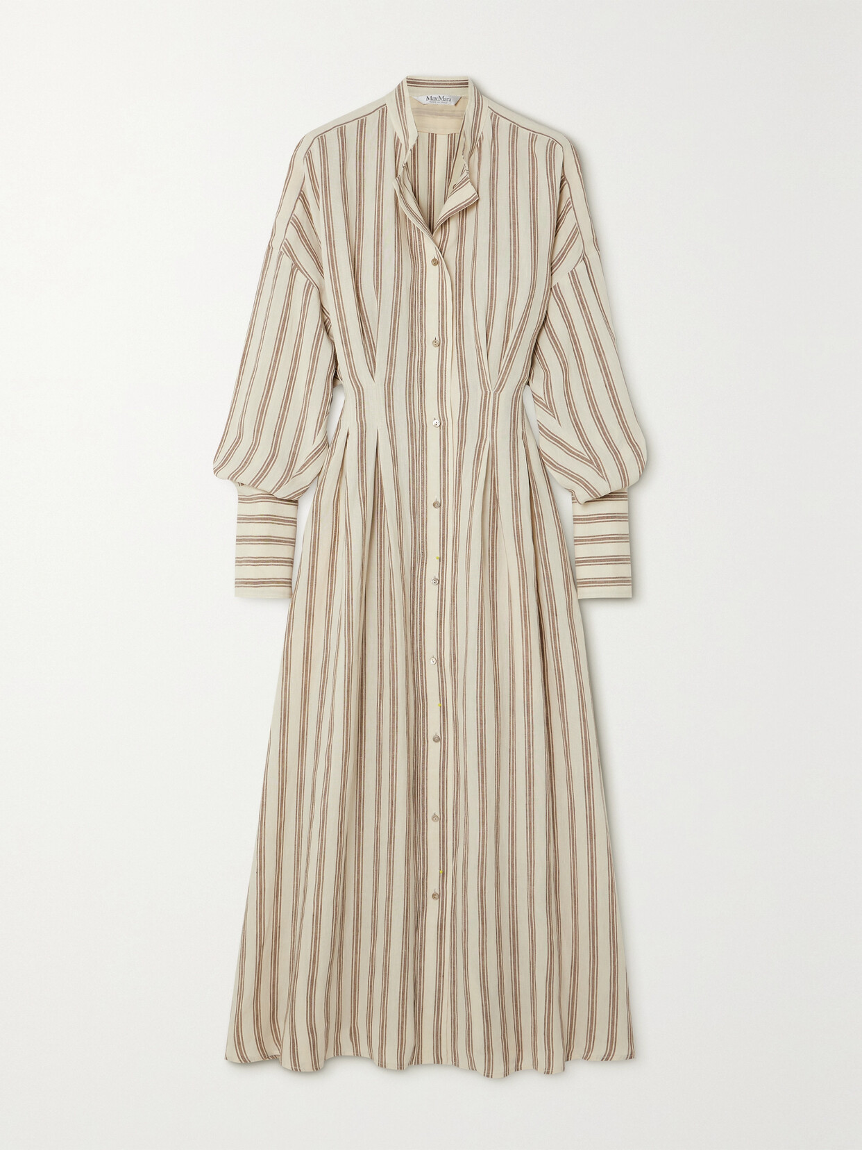 Shop Max Mara Yole Striped Linen Midi Shirt Dress In White