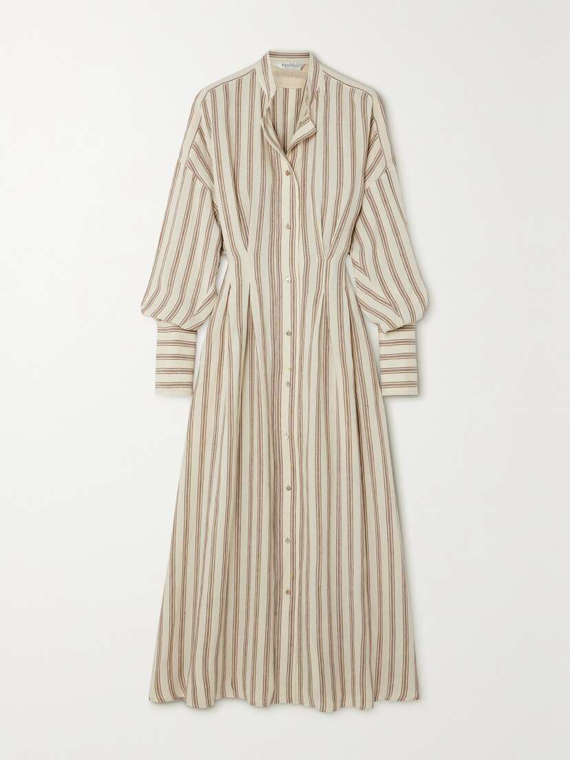 Max Mara Yole Striped Linen Midi Shirt Dress