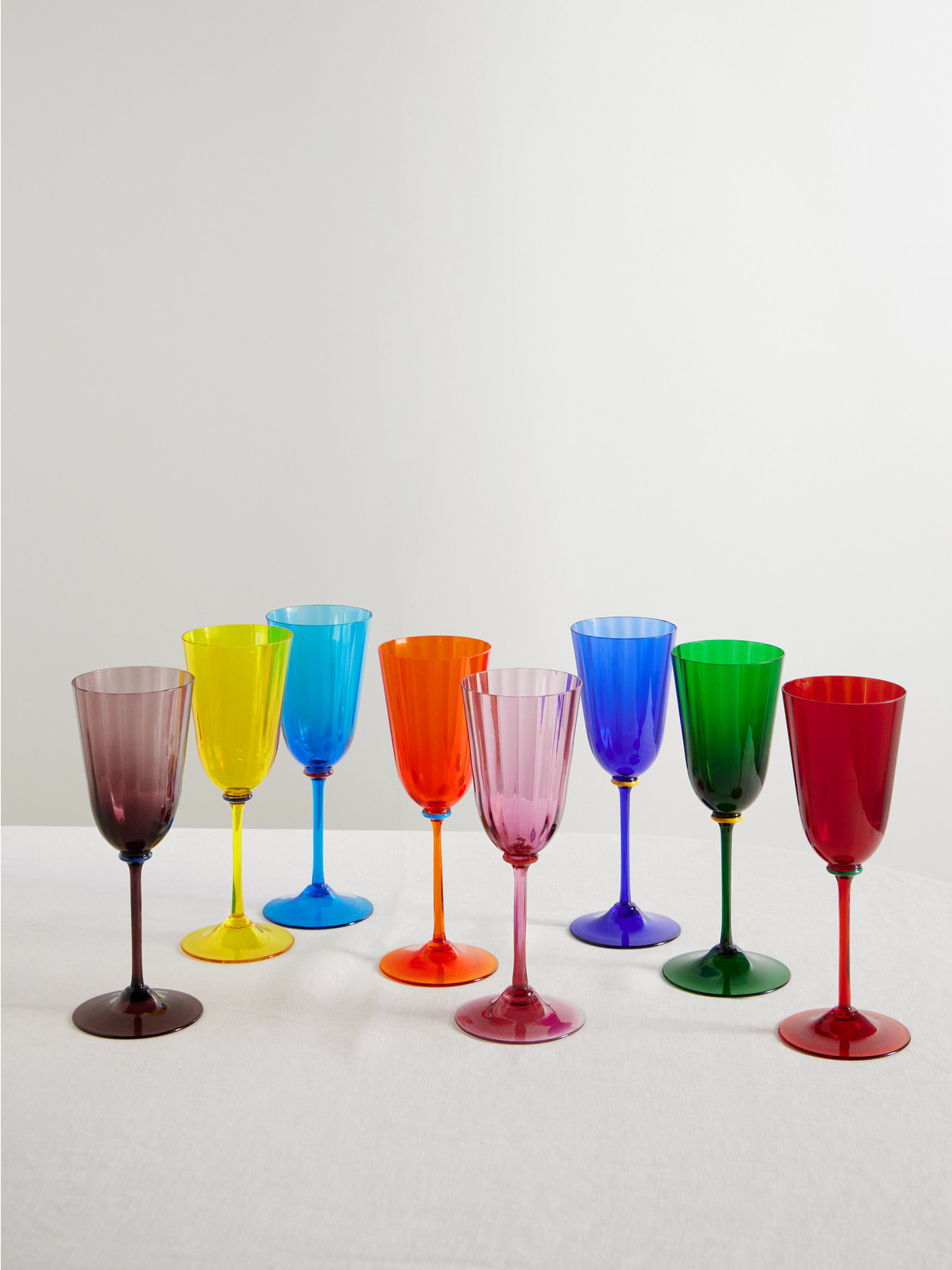 La Doublej Set Of Eight Murano Wine Glasses In Multi