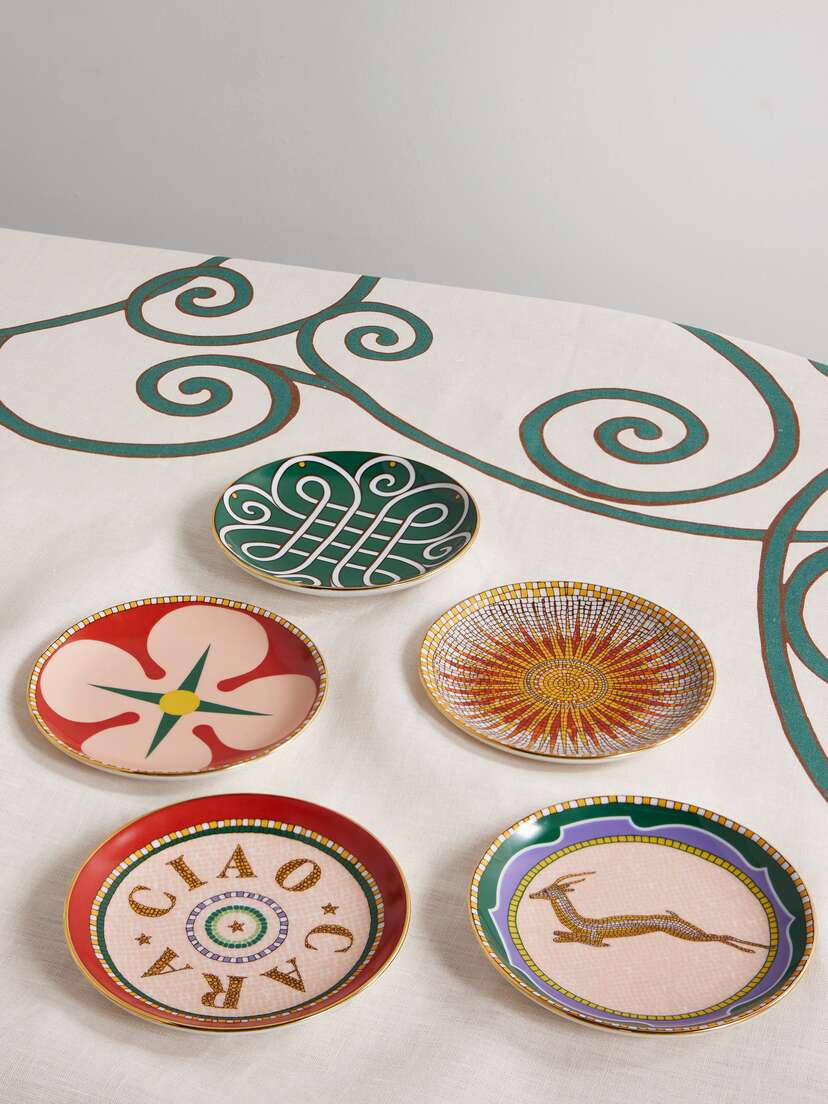 La DoubleJ Set Of Five Mini Gold-plated Painted Porcelain Plates
