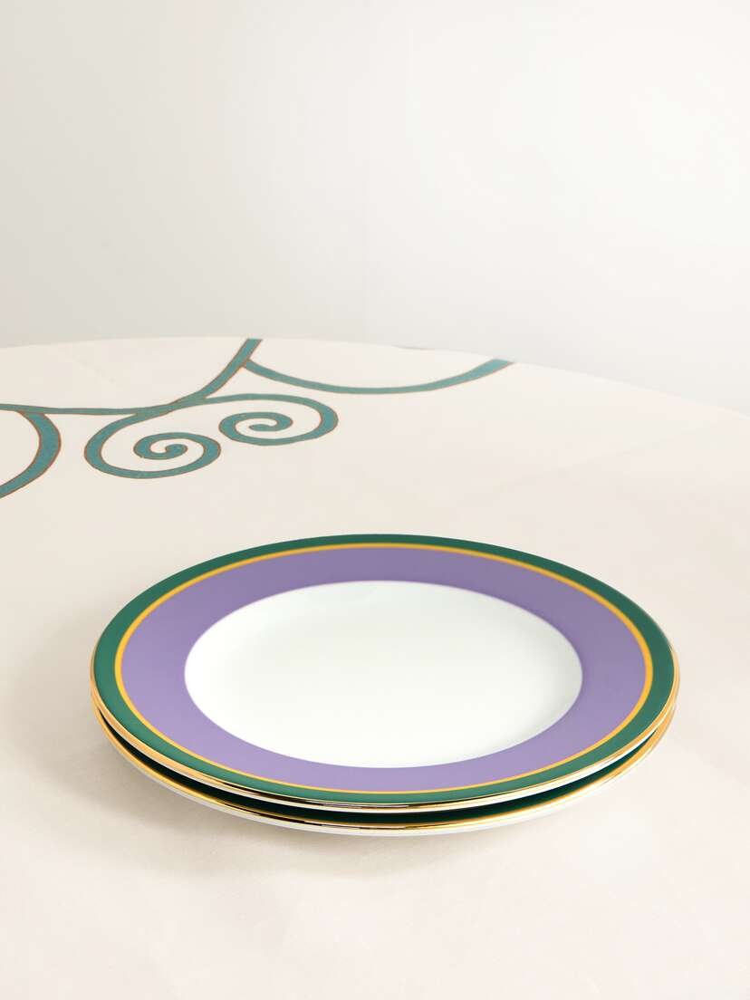 La DoubleJ Set Of Two Gold-plated Painted Porcelain Dinner Plates