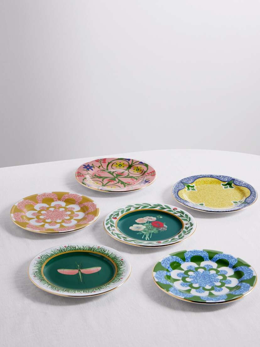 La DoubleJ Set Of Six 20cm Gold-plated Porcelain Dessert Plates