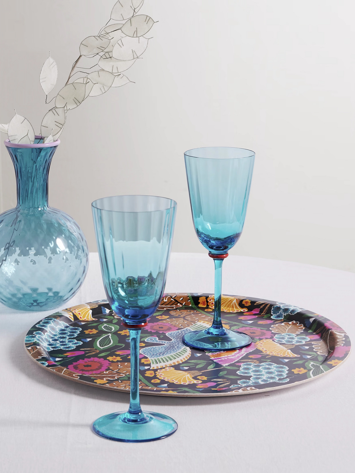 La Doublej Set Of Two Murano Glass Wine Glasses In Blue