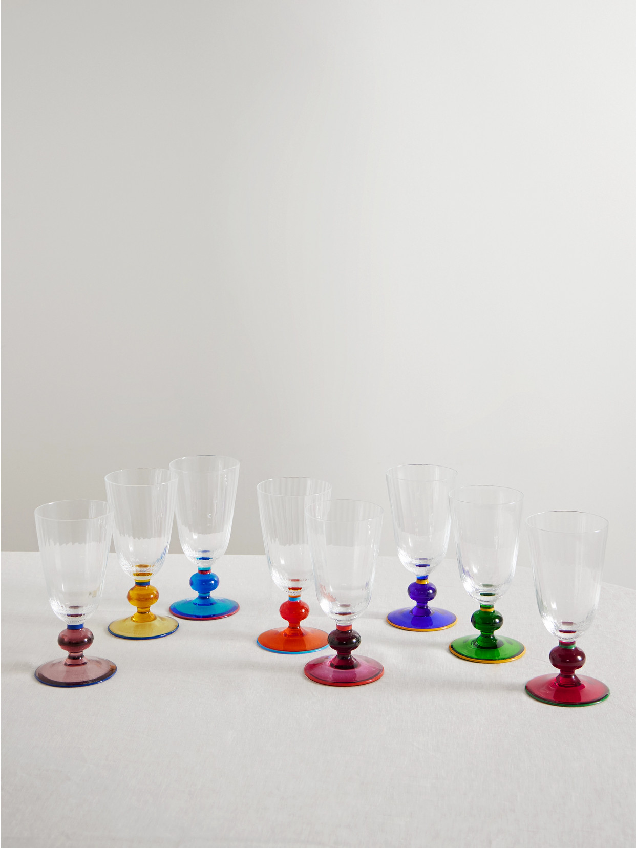 La Doublej Set Of Eight Perfetto Murano Wine Glasses In Multi