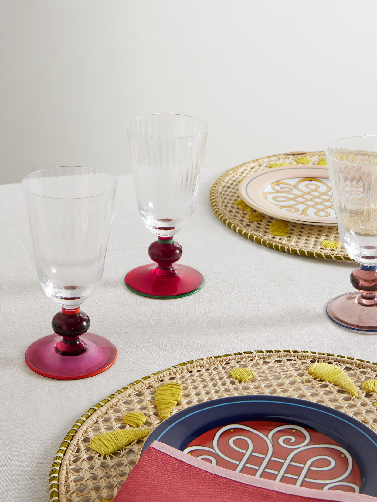 La Doublej Set Of Eight Perfetto Murano Wine Glasses In Multi