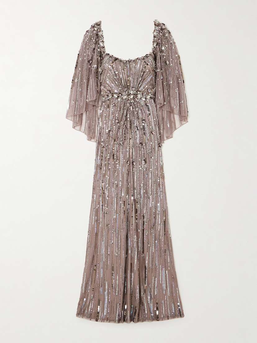 Jenny Packham Cape-effect Embellished Tulle Gown - UK 6
