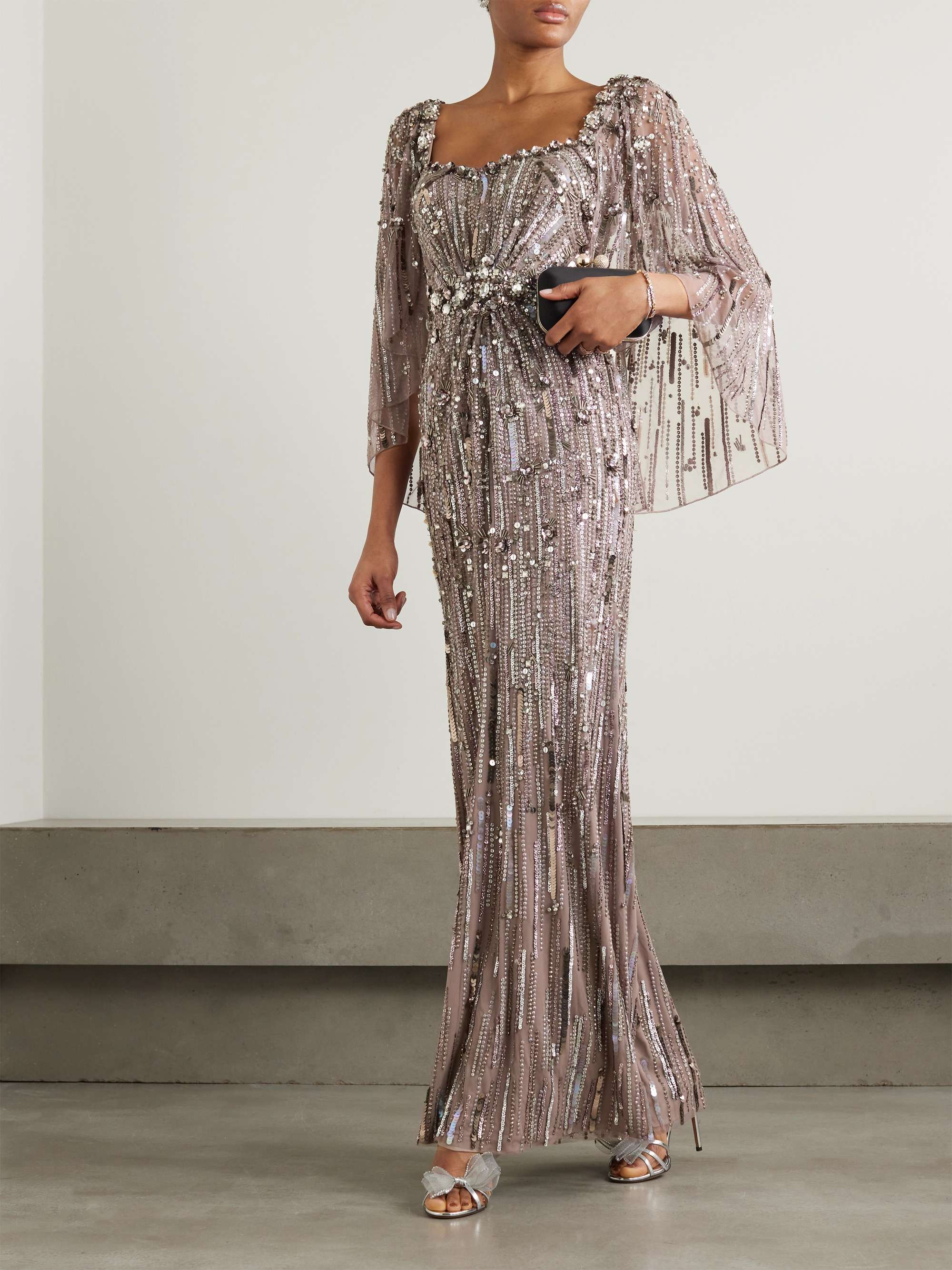 JENNY PACKHAM Cape-effect embellished tulle gown