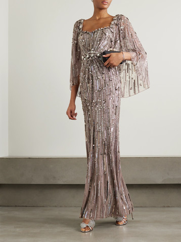 Jenny Packham Cape-effect embellished tulle gown