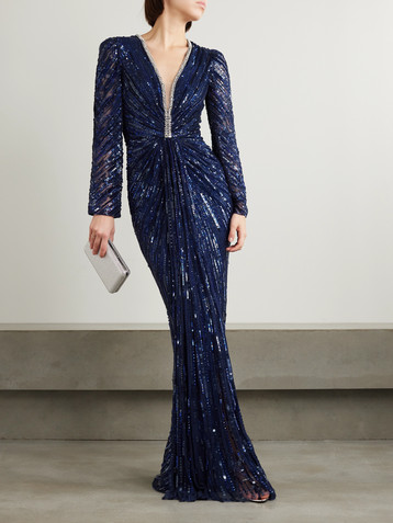Jenny Packham Darcy crystal-embellished sequined tulle gown