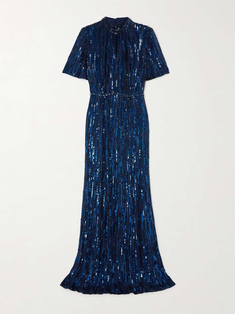 Jenny Packham Viola Bead-embellished Sequined Tulle Gown