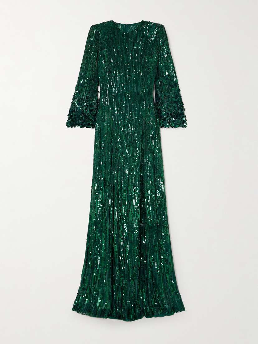 Jenny Packham Nymph Embellished Sequined Tulle Gown