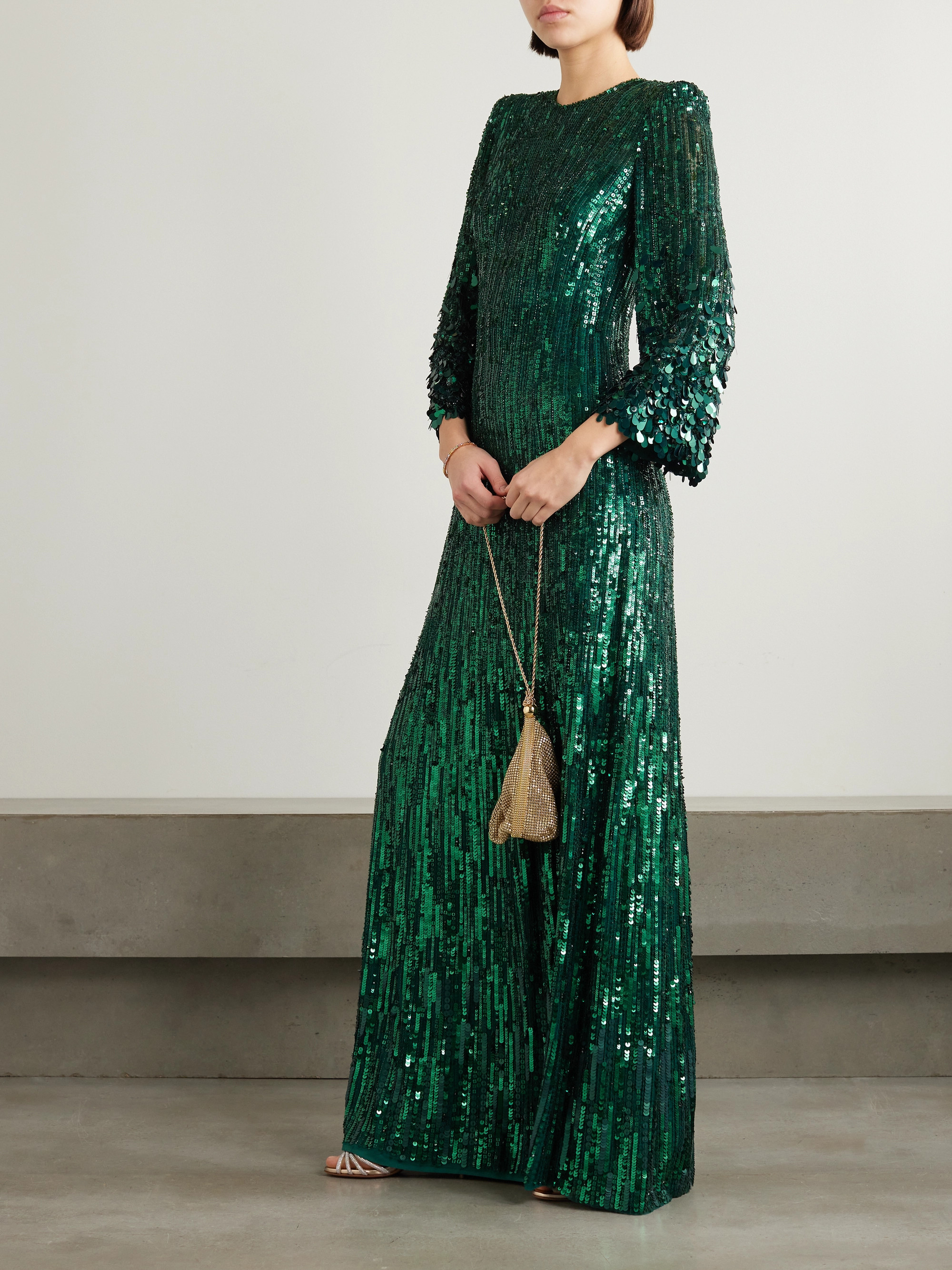 Jenny Packham Nymph embellished sequined tulle gown