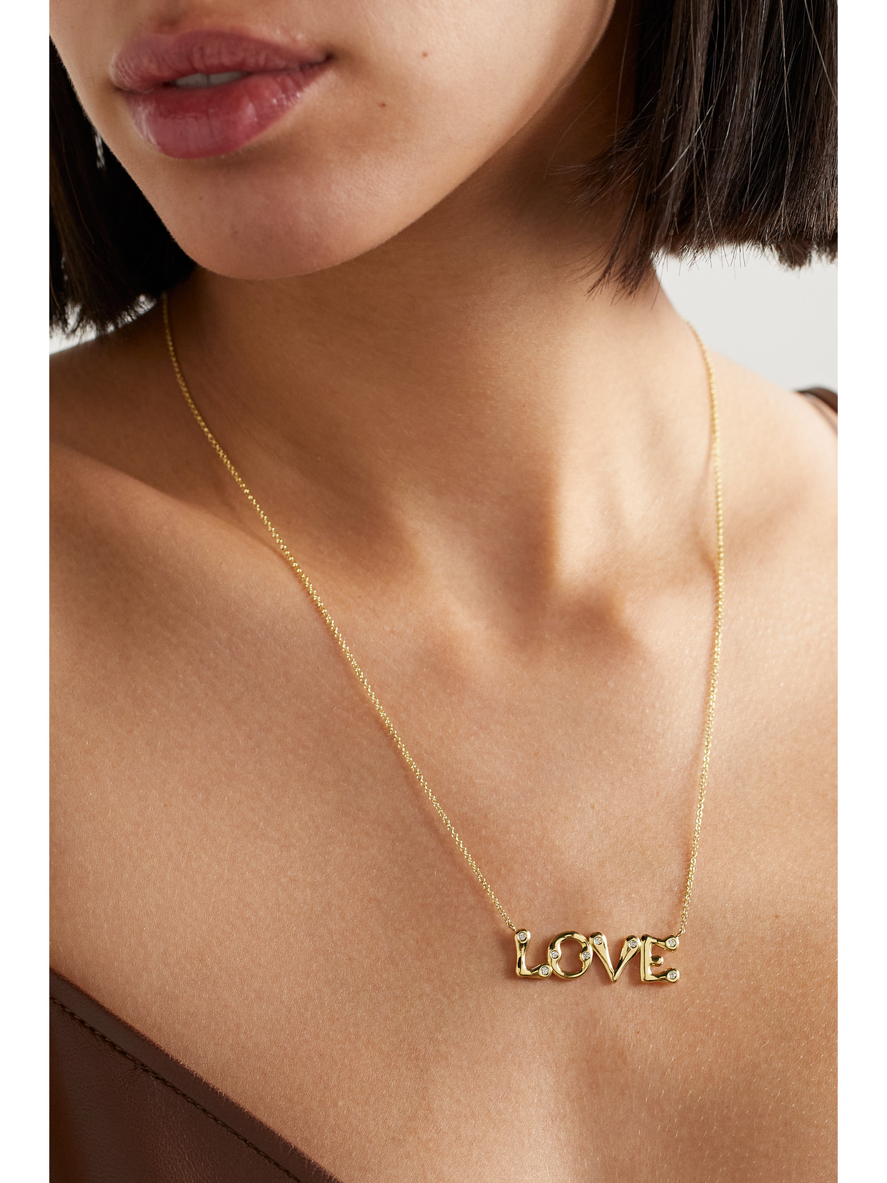 BRENT NEALE BUBBLE LETTER LOVE 18-KARAT GOLD DIAMOND NECKLACE