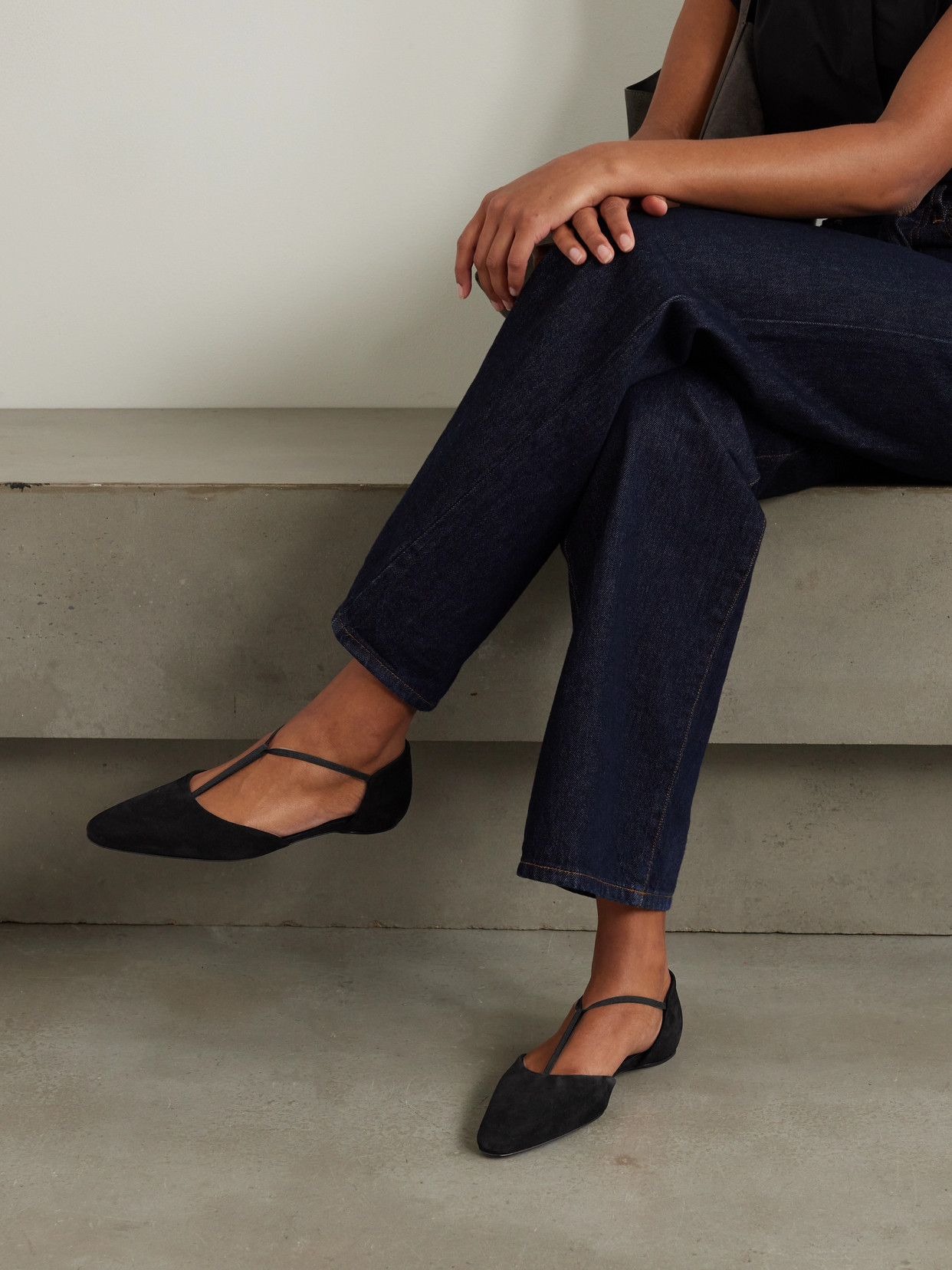 + Net Sustain The T-Strap Suede Point-Toe Flats