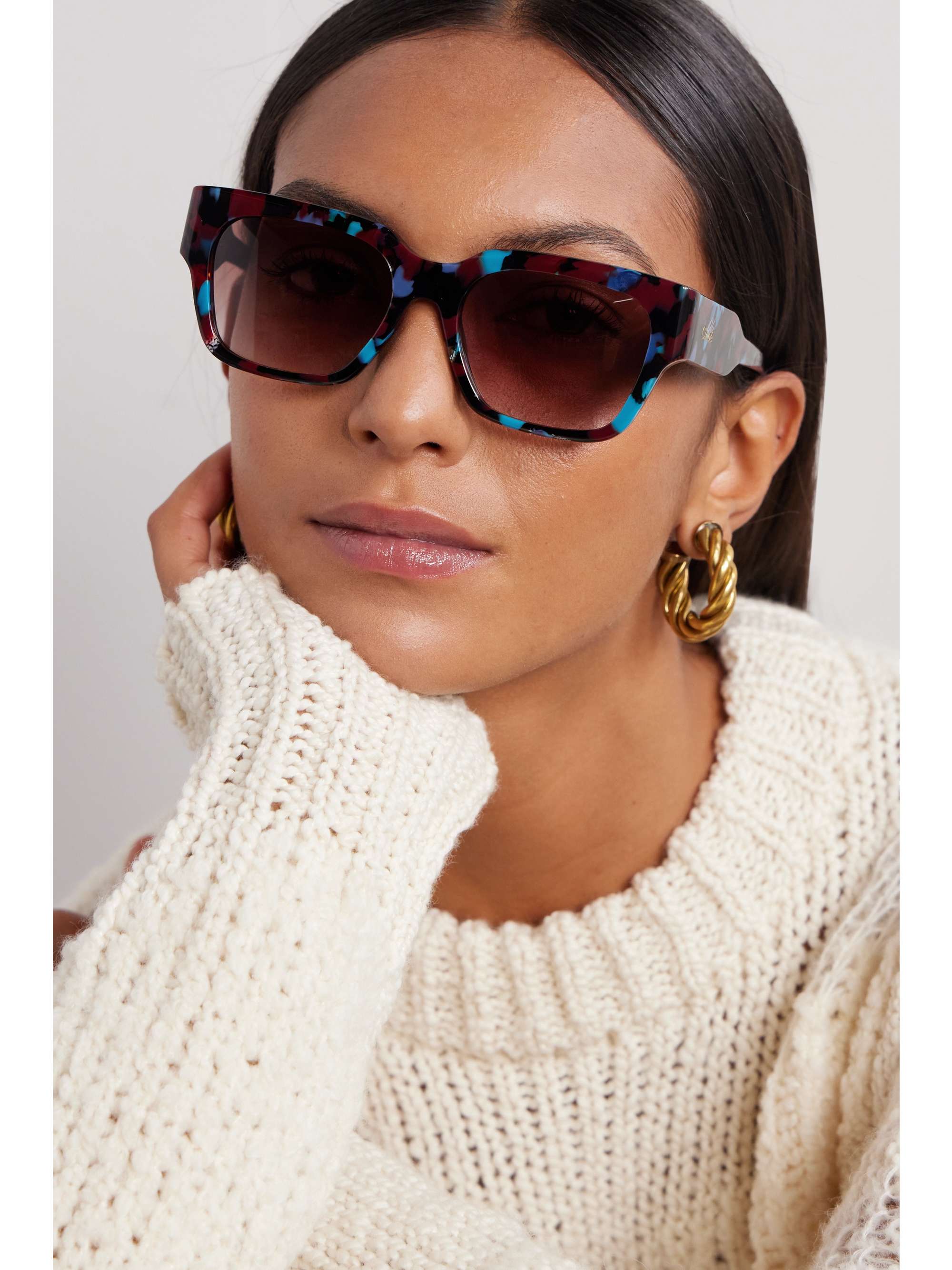 CHLOÉ EYEWEAR Gayia square-frame tortoiseshell recycled-acetate sunglasses  | NET-A-PORTER